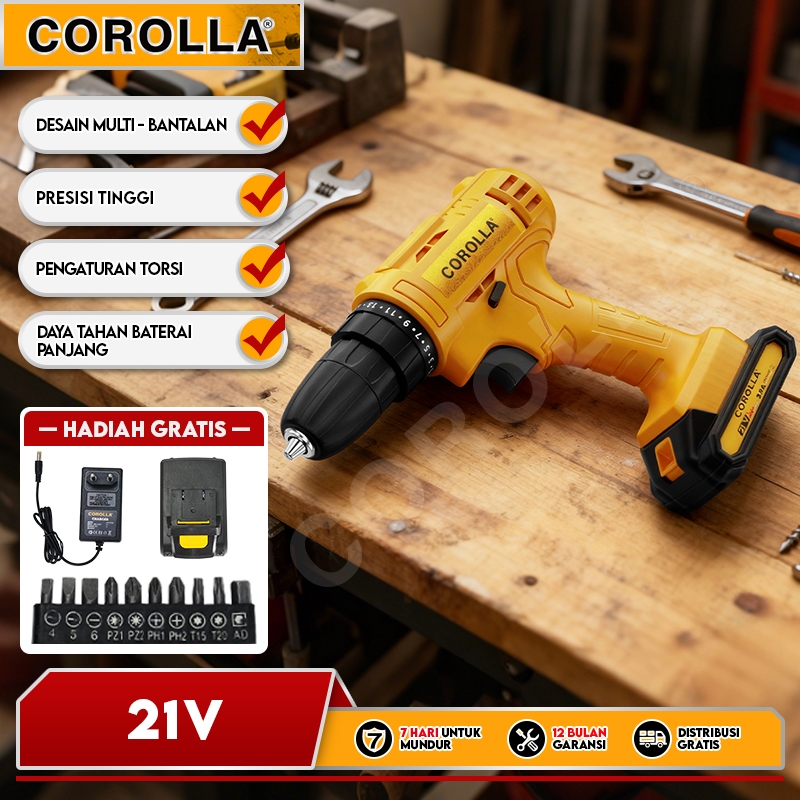 COROLLA Mesin Bor Baterai Tangan Cordless Drill Battery impact drill Cordless Electric Drill/Bor Lis