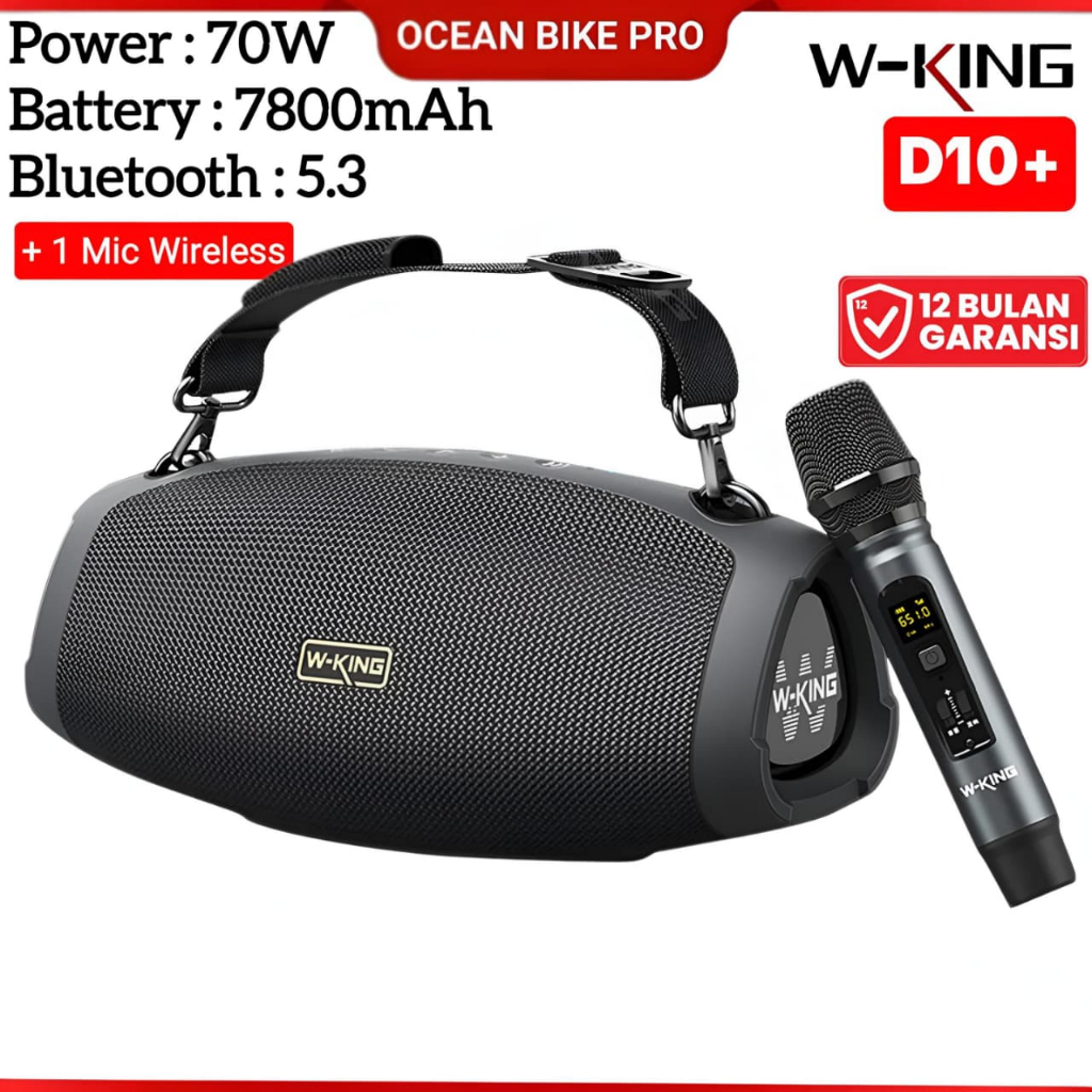 WKING Speaker Bluetooth Super Bass TWS Karaoke D10+ 1 Mic Wireless