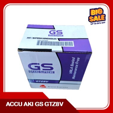 Aki GS GRAND SUPREME GTZ8V Kering Accu MOTOR 12V-8Ah MBTX7U / YTX7L-BS / YTZ8V / MTX7L / DGTZ8V