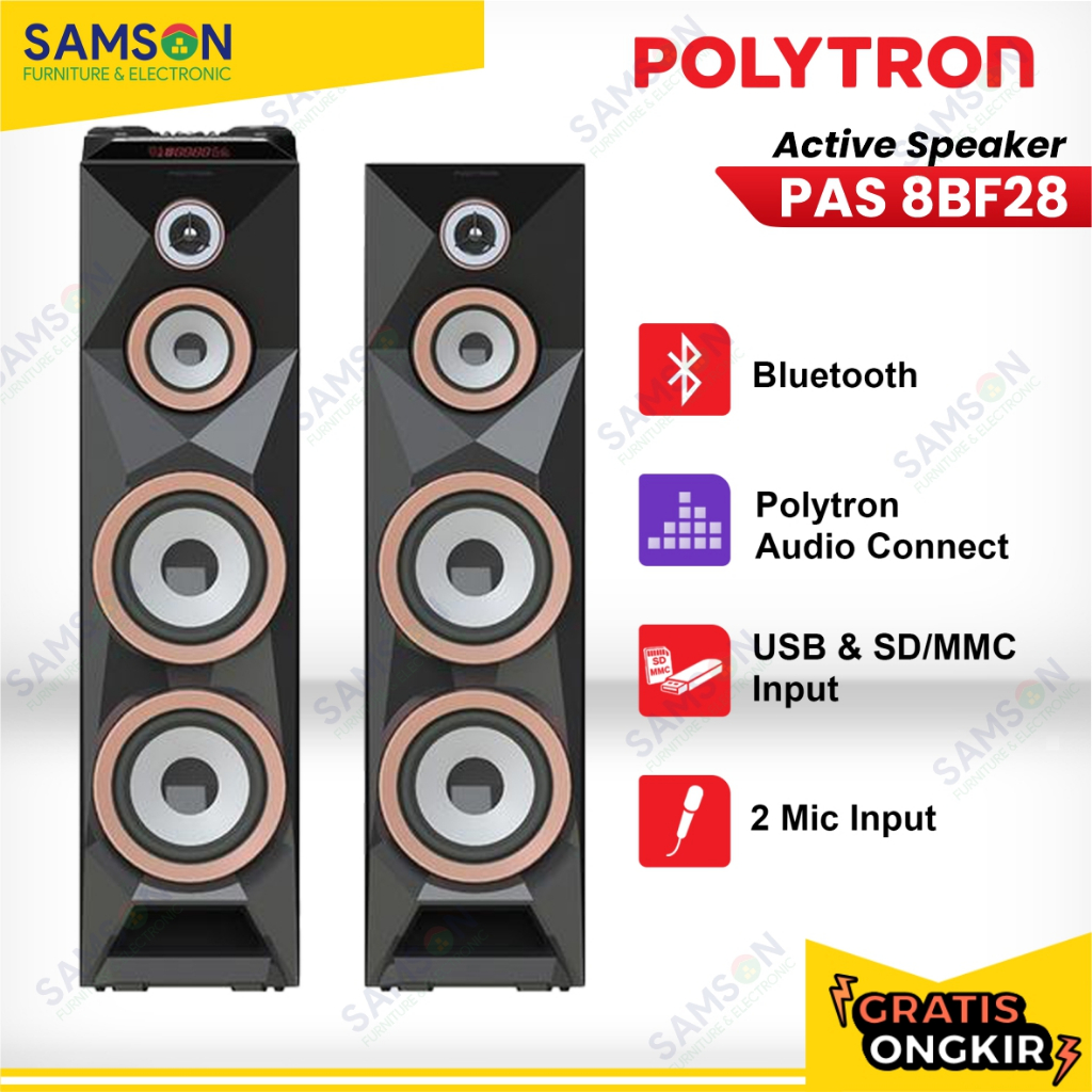 Polytron Speaker Aktif PAS 8BF28 Bluetooth Double Woofer 8 Inch Bluetooth Karaoke 200W RMS 3-Way