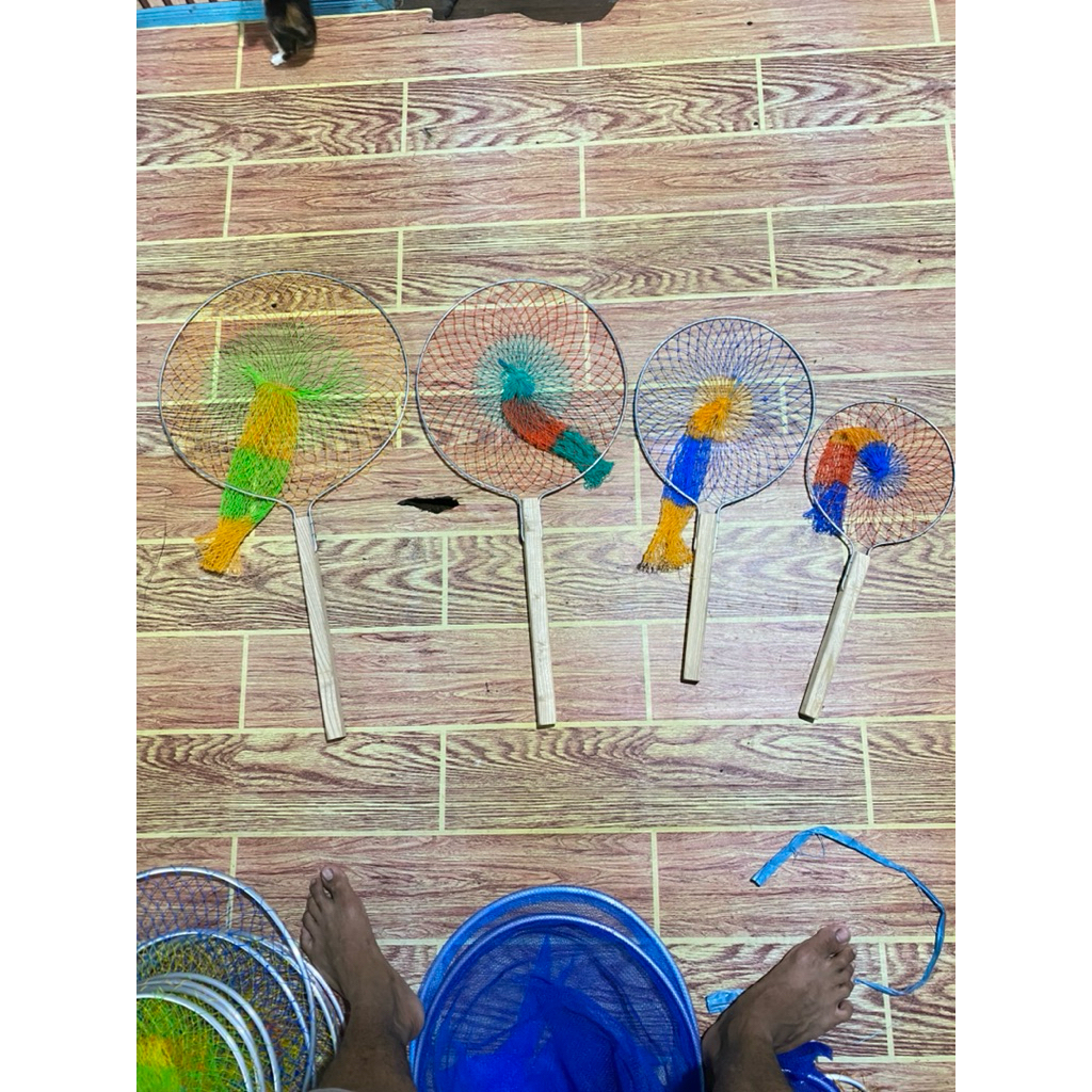 serok ikan jaring warna warni juraian bahan kayu dan kawat besi ukuran lengkap