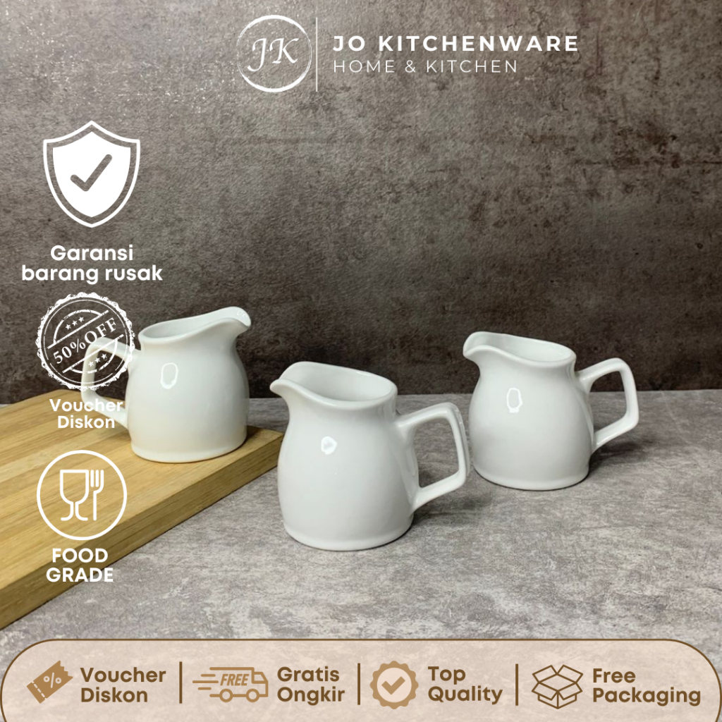 SET 3 PCS Creamer Pot Milk Jug Keramik Premium Putih Polos Kapasitas 180ml / Teko Mini Keramik JJ656