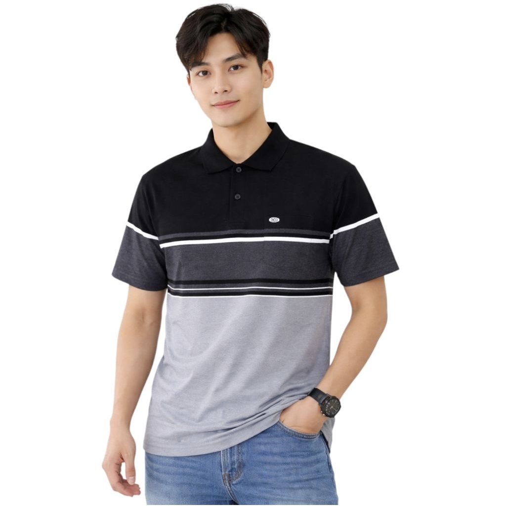 Kaos kerah salur saku pria dewasa lengan pendek OCEAN BEACH size M L