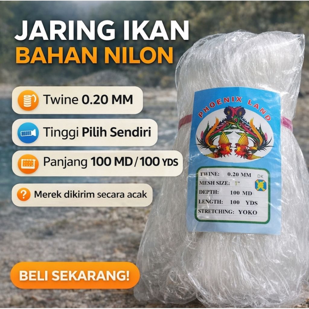Jaring Ikan Senar 0.20 Yoko – Panjang 100 m / 100 Yards | Pukat Ikan (Ukuran Bisa Dipilih)