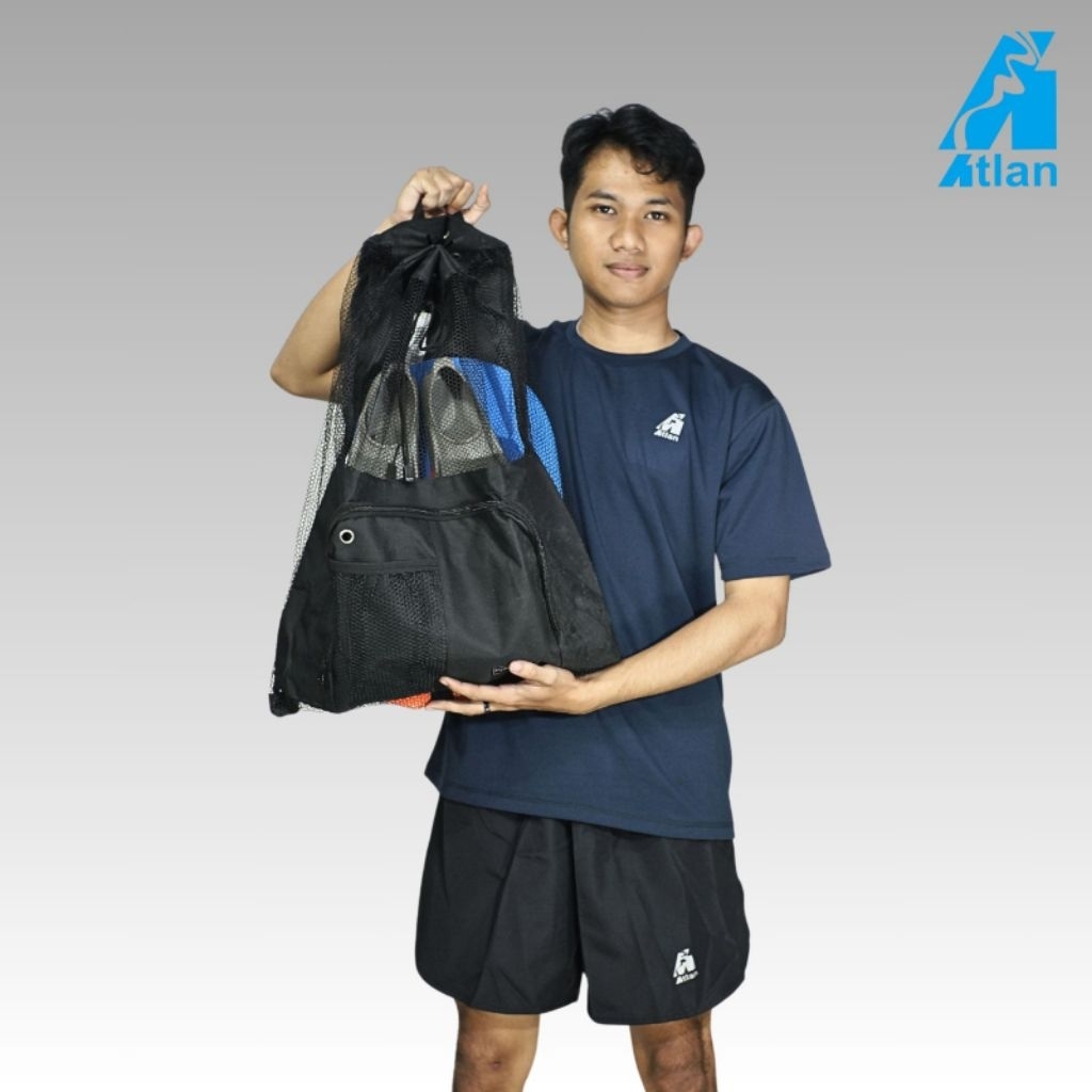 Tas Renang Sport Jaring Motif Monothone  hitam/Tas Gendong Atlan