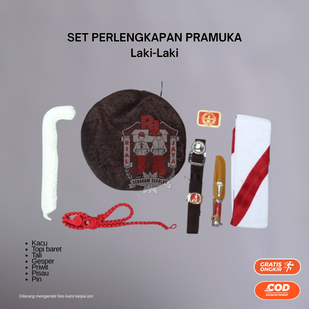 RIAL JAYA Alat Perlengkapan Pramuka Cowok Lengkap Sekolah SD