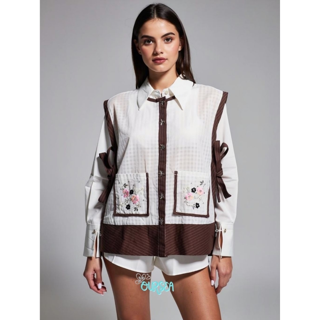 Oursea Amira top + vest / Atasan kemeja vest organza + payet