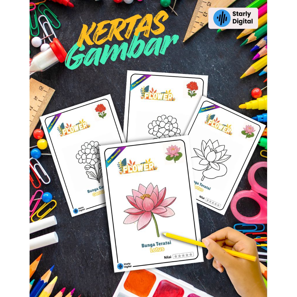 Kertas Gambar Bunga | Kertas Mewarnai Anak | Menggambar dan Mewarnai