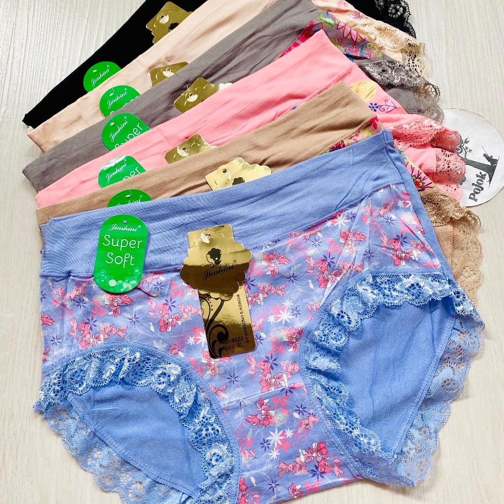 (6pc) CD wanita renda JIASHINI impor // Celana dalam wanita renda bunga kualitas premium