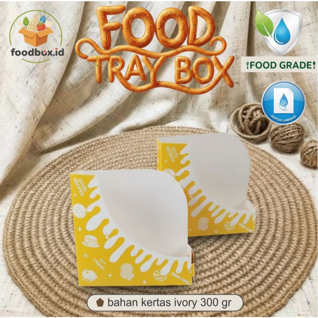 Paper Food Tray, Tray Cheese Coin Ukuran 12 x 12 x 3 CM Motif Warna Kuning