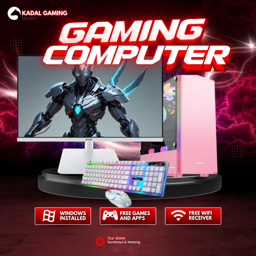 PC GAMING PINK PROCESSOR I6 6500 VGA RX 580 8GB 16GB DDR4 SSD 512GB FULLSET MONITOR 24" WHITE