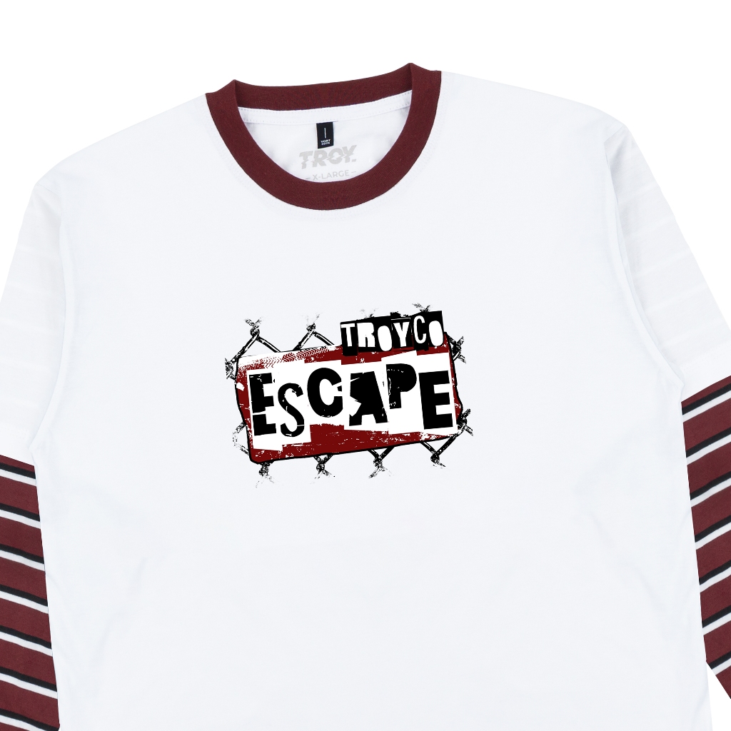 Troy Company Double Sleeve Longsleeve Tshirt White Maroon Escape Ring - Kaos Putih Maroon Lengan Panjang DSD 3514