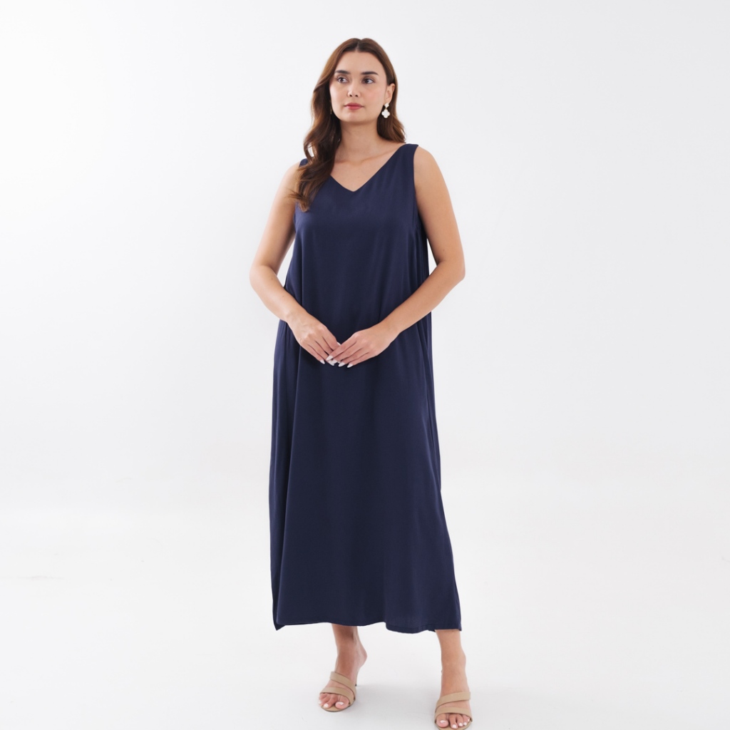 Meridian Dress Midnight Blue - Tank Top Rayon Wanita Long Polos Biru