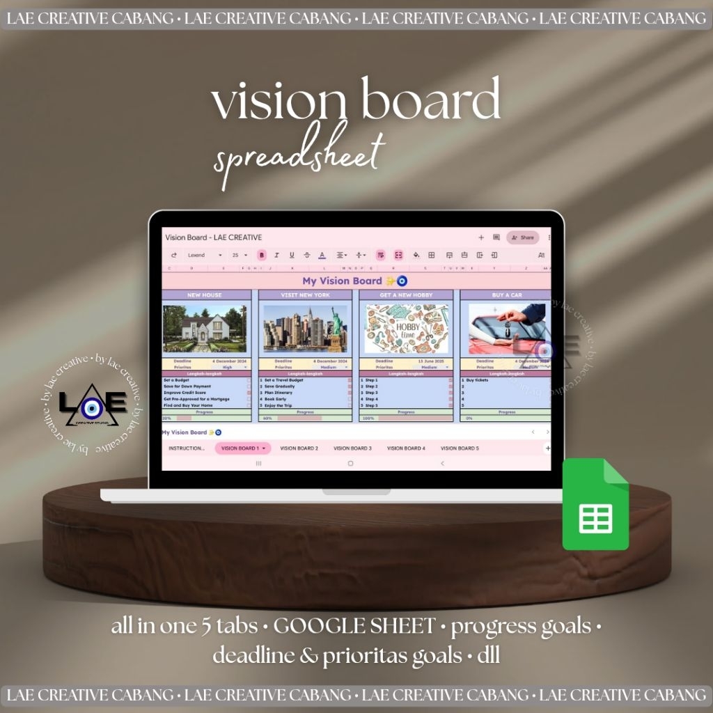Lae Creative Cabang - Vision Board Spreadsheet | Vision Board Template 2026 | Digital Planner | Goal