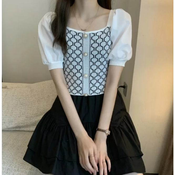 Atasan Crop Wanita Lengan Balon Square Neck ala Korea | Blouse Crop Imut Korean Style | Top Crop Len