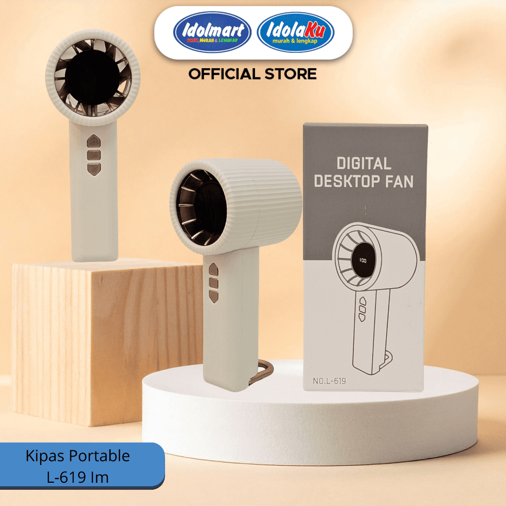 IDOLMART Kipas Angin Portable Digital L-619 IM Rechargeable USB – Kipas Tangan & Angin Senyap
