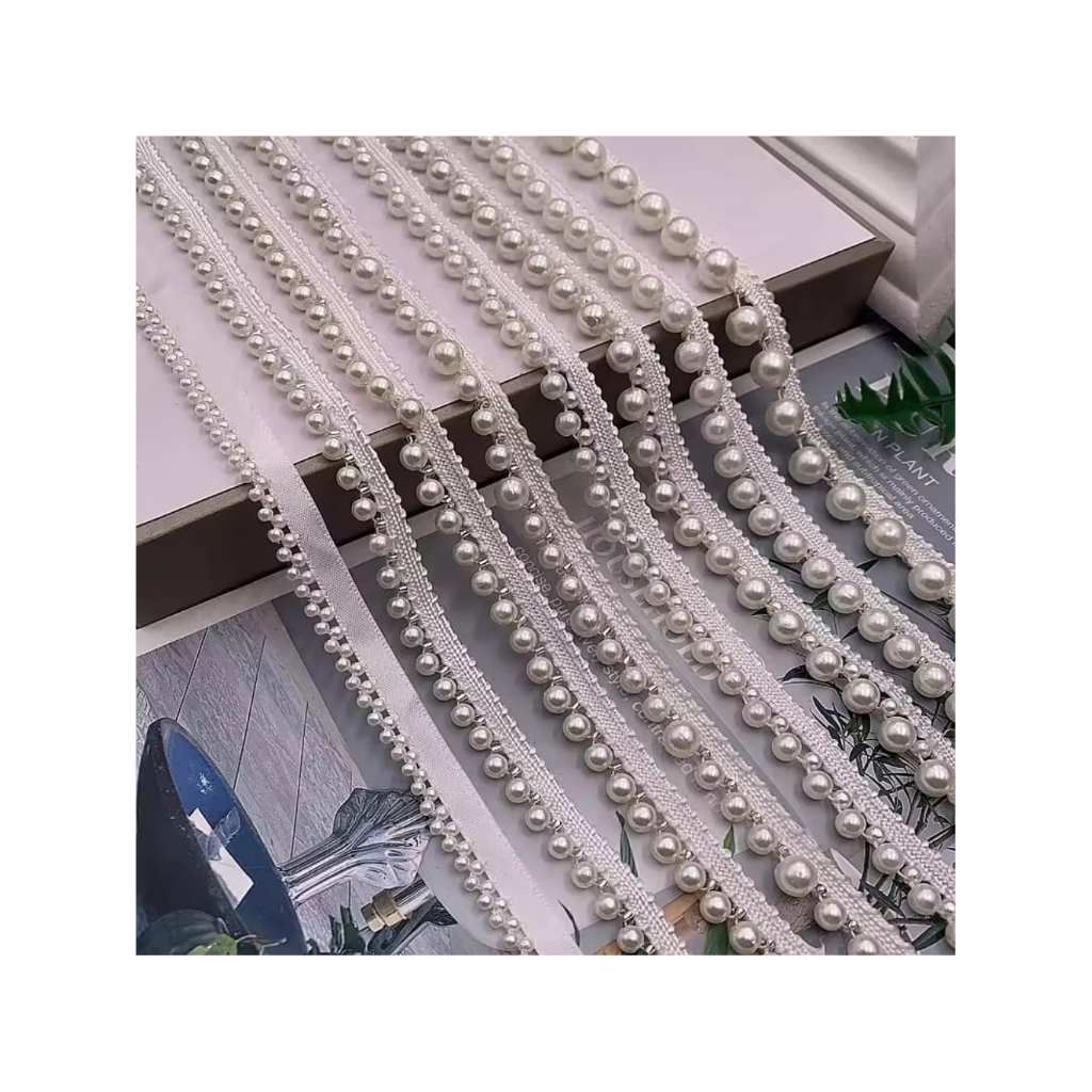 Hiasan Manik-manik Mutiara, Pita Renda, Kain, Dekorasi Pakaian, Gaun Pengantin, Kerah, Kerajinan Tan