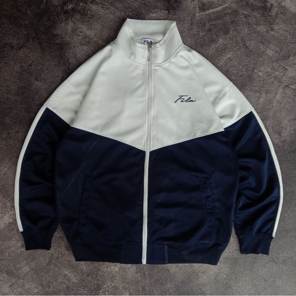 Tracktop jacket Fila Classic twotone colour original produk, Jaket Fila Casual simpel logo, Tracktop