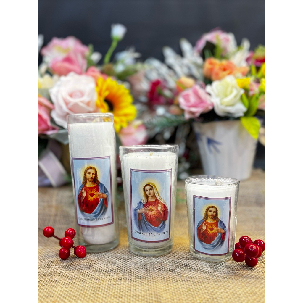 Lilin Gelas Gambar Maria Yesus