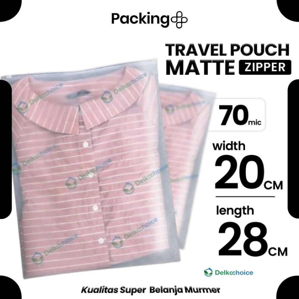 Plastik Travel Pouch Zipper Bag 20cm x 28cm 70 Micron Premium Kantong Organizer Matte - Delkochoice