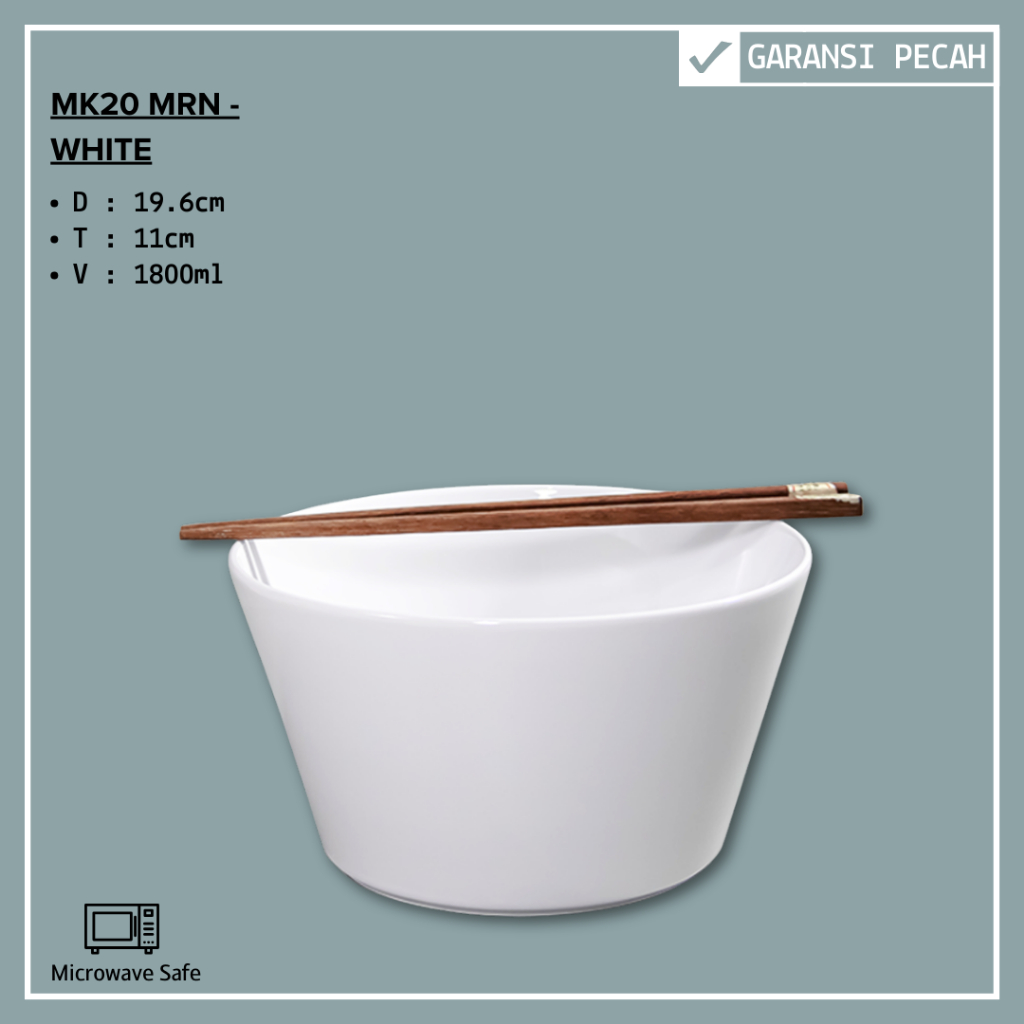 Mangkok Saji Keramik 19.6CM  / Mangkok Sayur Putih Polos By Indo Keramik / MK20MRN - 1PCS