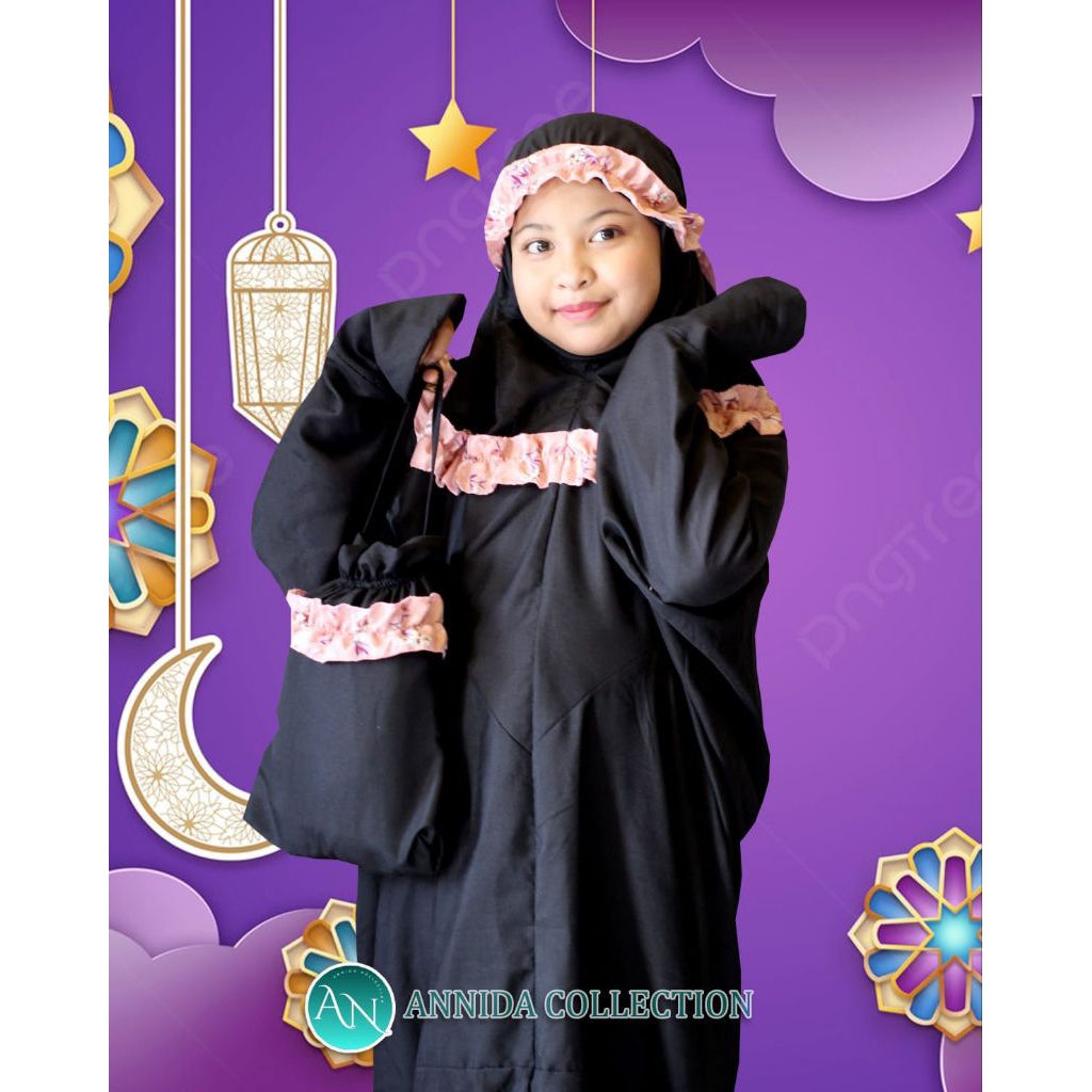 Mukena Terusan Khusus  Anak warna hitam TK SD Remaja Mukena Santri | annida