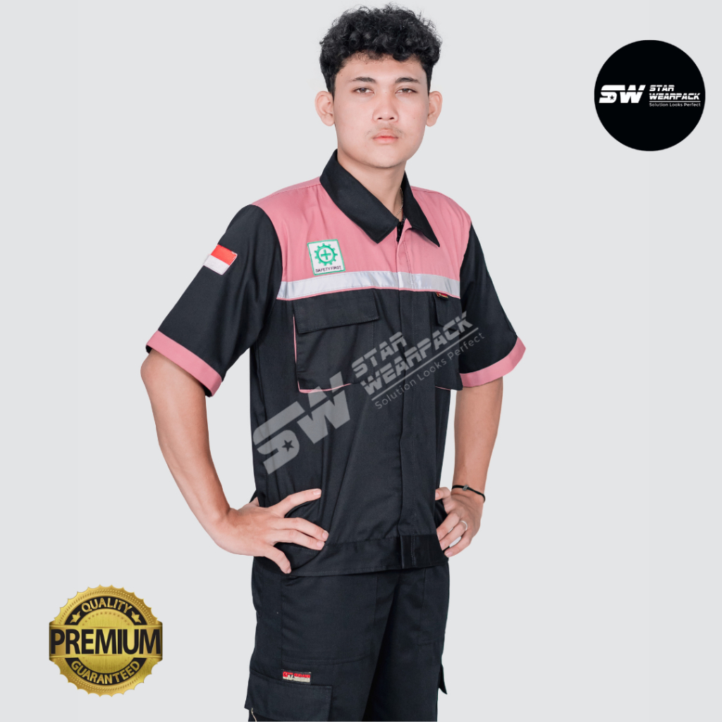 Wearpack Atasan Lengan Pendek Hitam Kombinasi Pink