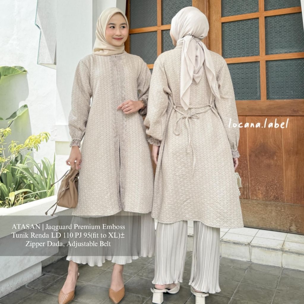 LOCANA BOUTIQUE Athaya Tunik Renda Emboss Malay Locana Label Original Atasan Raya Ranfi Tunik MCA LC
