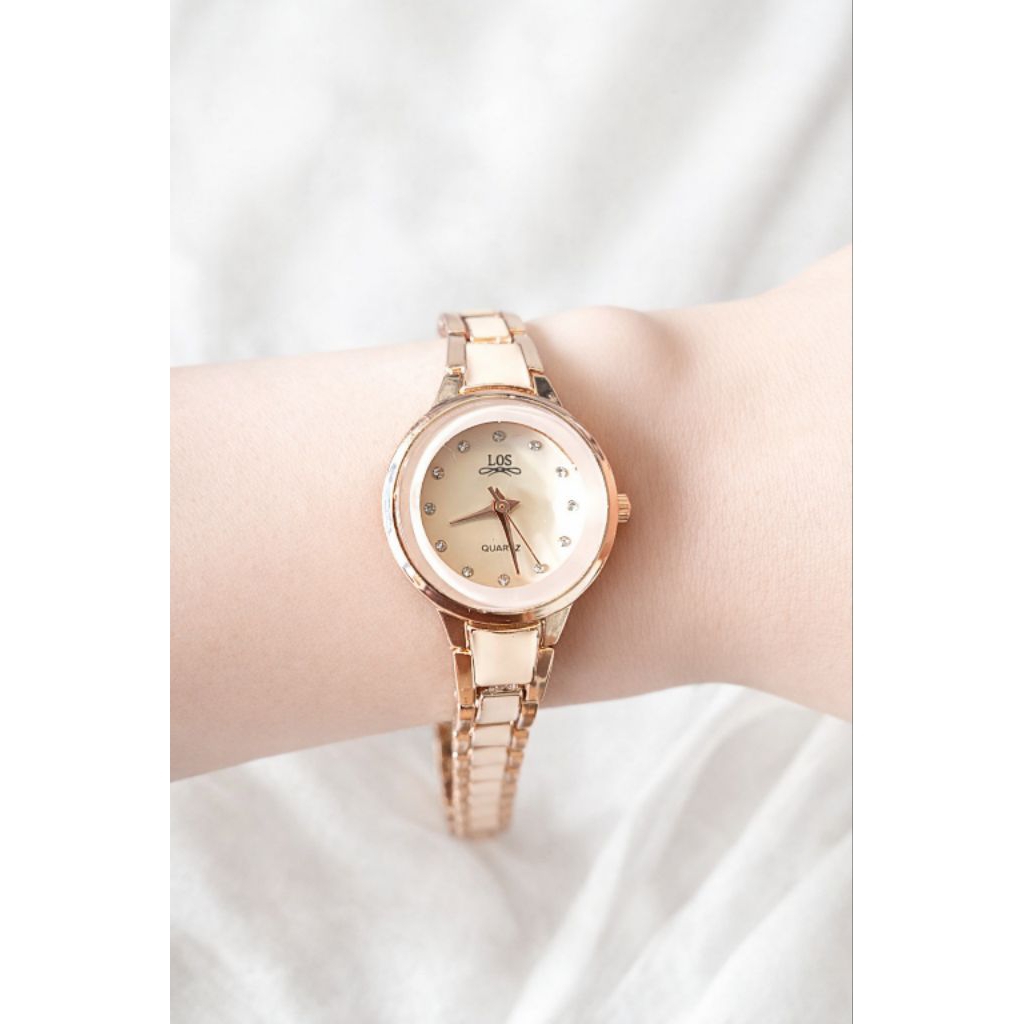 Jam Tangan Wanita Rose Gold Elegan | Jam Cewek Fashion Mewah Quartz Anti Karat