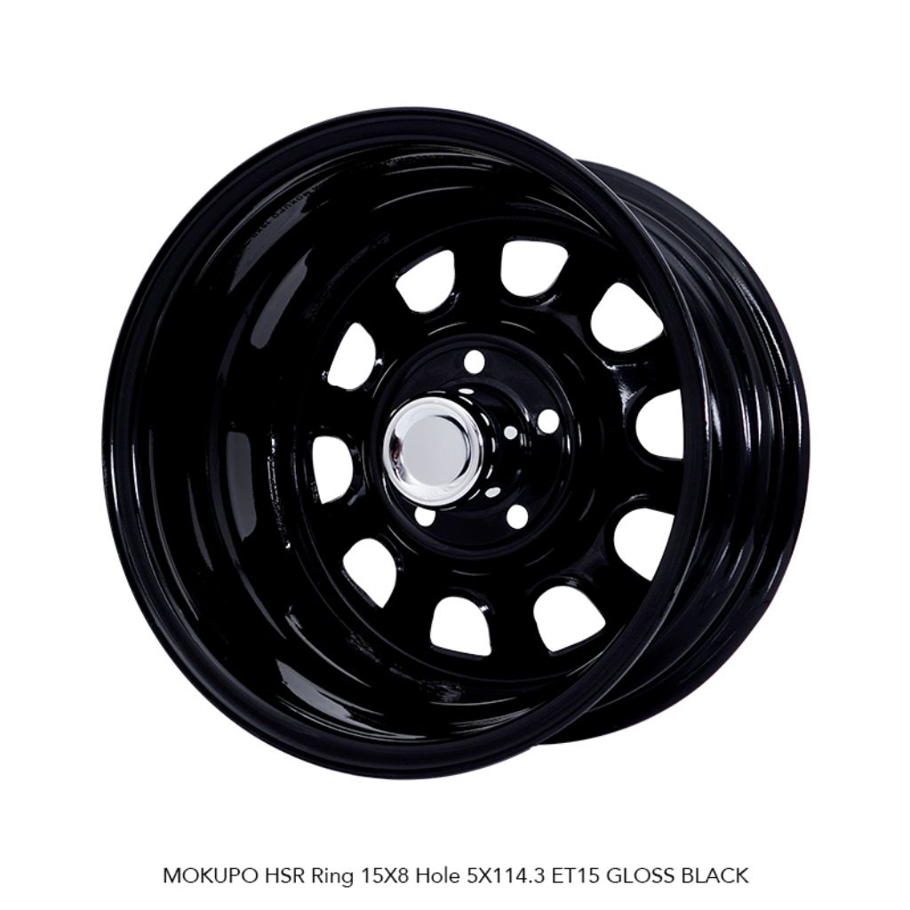 Velg mobil Daytona HSR MOKUPO R15 Lebar 8 Lubang 5 PCD 114,3 Hitam , buat KUDA , L300