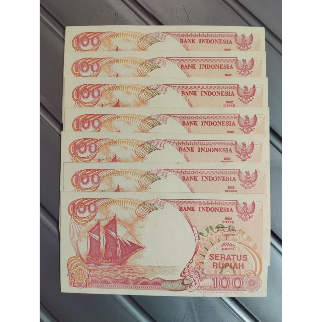 100 rupiah pinisi 1992 SERI X kondisi gres Baru Asli