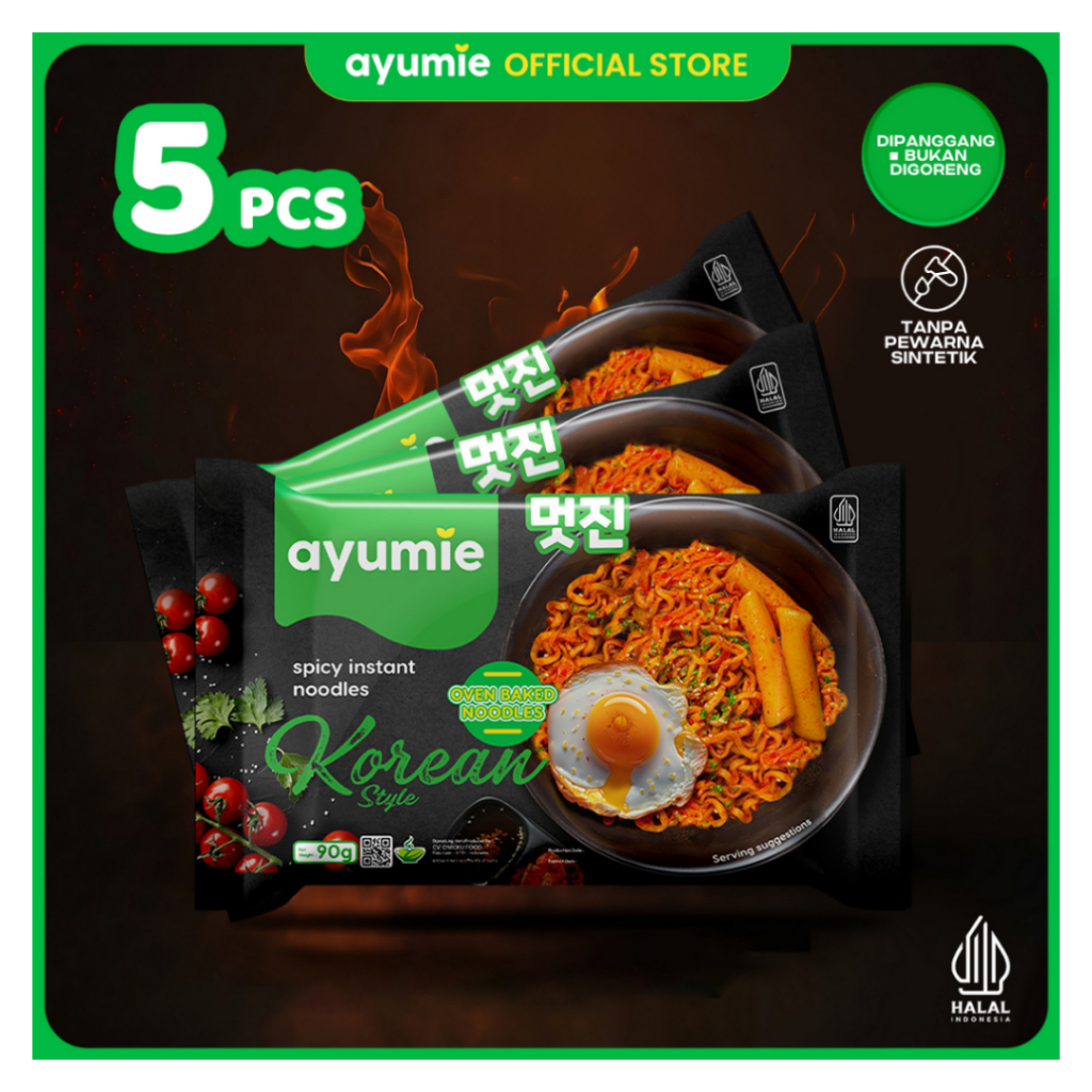 Ayumie Korean Spicy 5 Pack – Mie Sehat Tanpa MSG & Kemasan Kardus