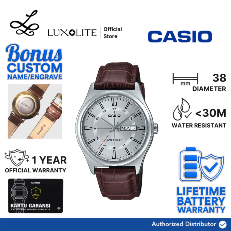 [Luxolite] CASIO Jam Tangan Pria Analog MTP-V006L-7CUDF/MTP-V006L-7C/MTP-V006L-7 Brown Leather Strap