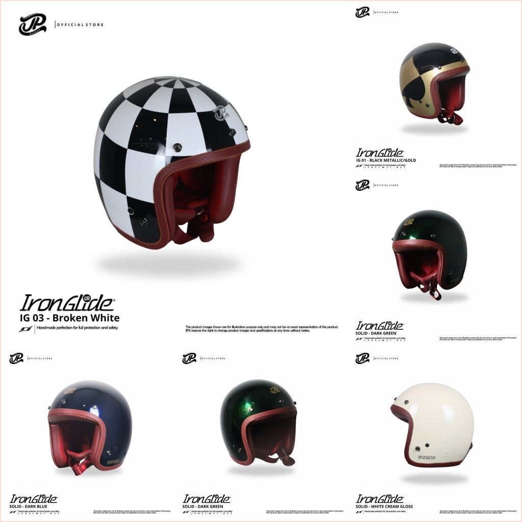 HELM SLIM HEAD JP HELMET IRON GLADE RETRO HELM SOLID & MOTIF ORIGINAL