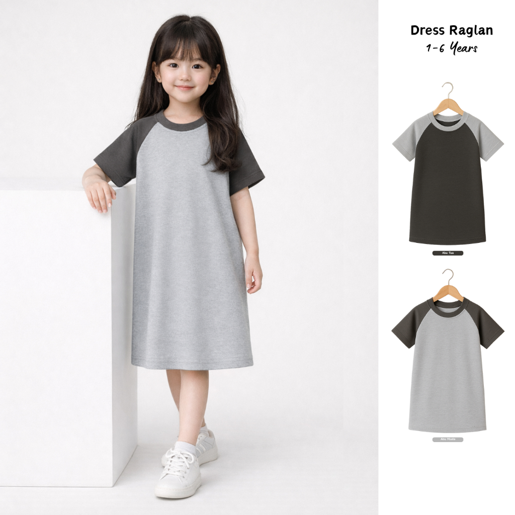Dress Raglan Anak Perempuan | Kaos Dress Raglan Anak | Dress Raglan | Baju Anak Perempuan | Kaos Ana