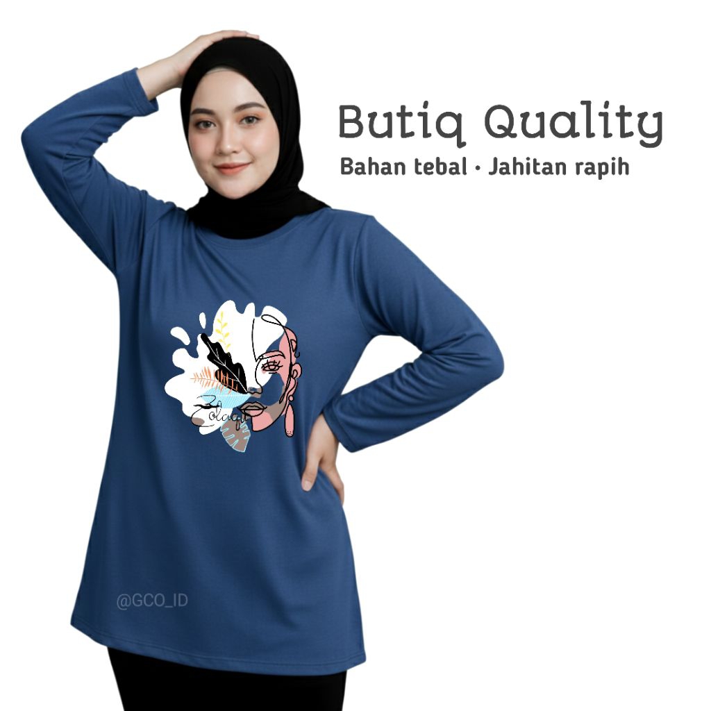 Semitunik Zolaqu Original Wanita Terbaru | Kaos Oversize Biru Denim Motif Zelvara Kekinian 2025 Leng
