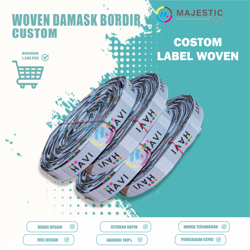 label woven bordir 3,5X8cm,woven damask, label baju, label hijab, label woven bordir