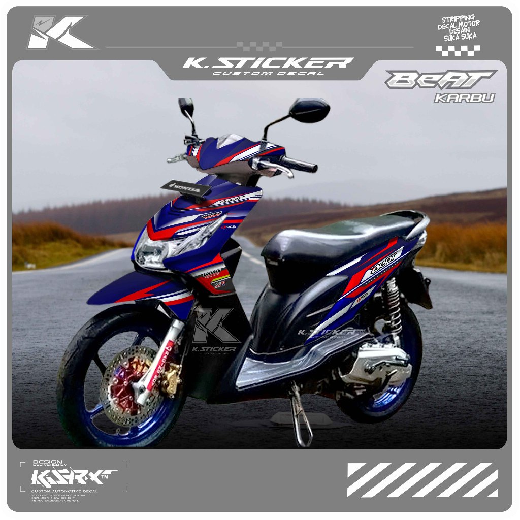 DECAL STICKER HONDA BEAT KARBU MERRY CAT PUTIH PINK I