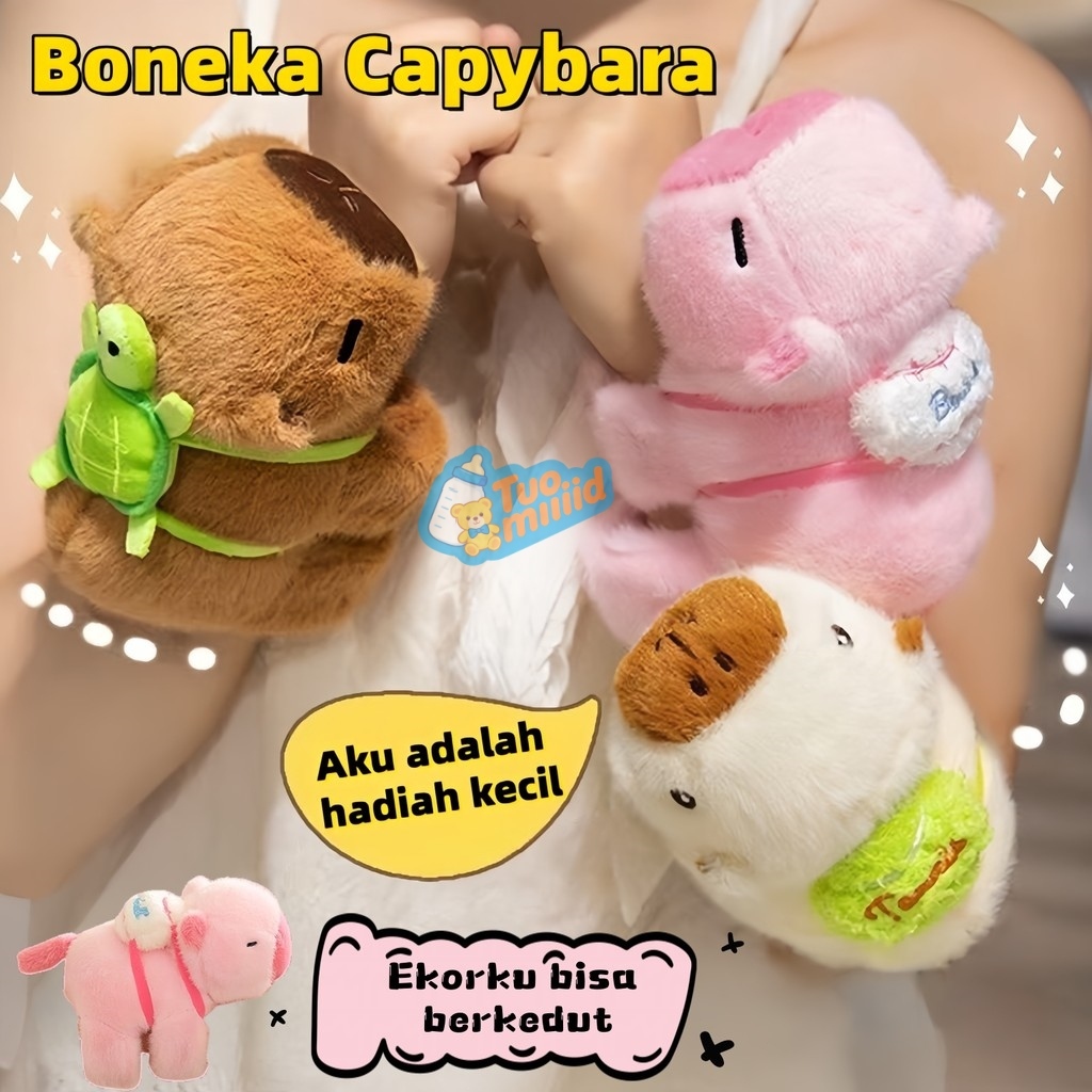 [Tuomiid] Mainan Boneka Capybara/Capybara Ekor Putar/Clingy Capybara Plush Wristlet Gelang Doll/Deng