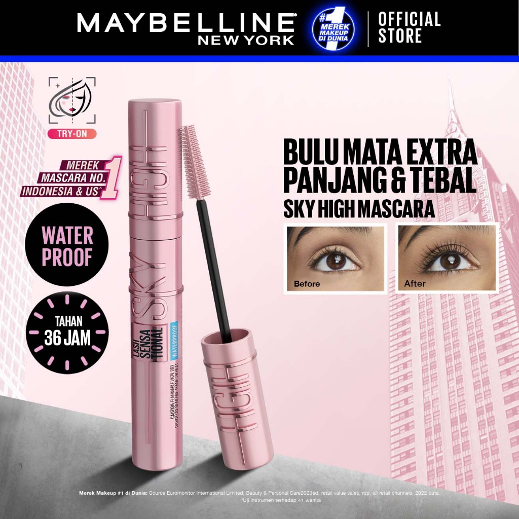 Maybelline Sky High Waterproof Mascara 6ml Maskara Eye Make up Black Bulu Mata Panjang Tebal Tahan 2