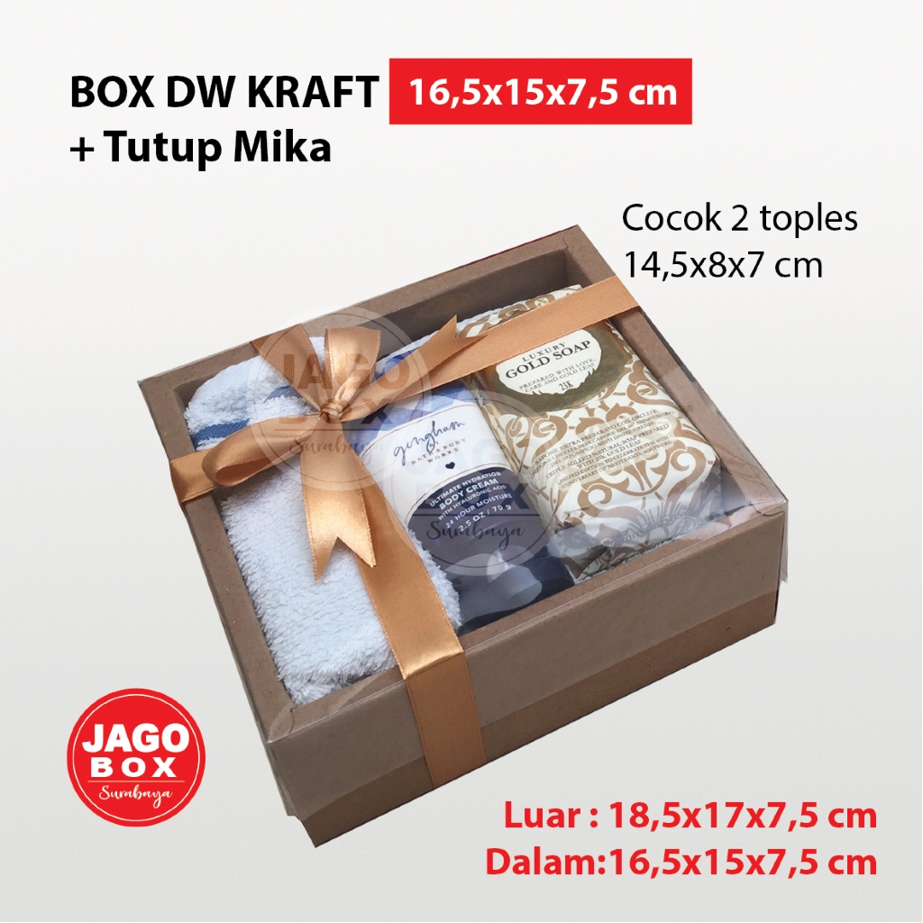 BOX DW KUE KERING SOUVENIR KRAFT + TUTUP MIKA 18,5x17x7,5 CM