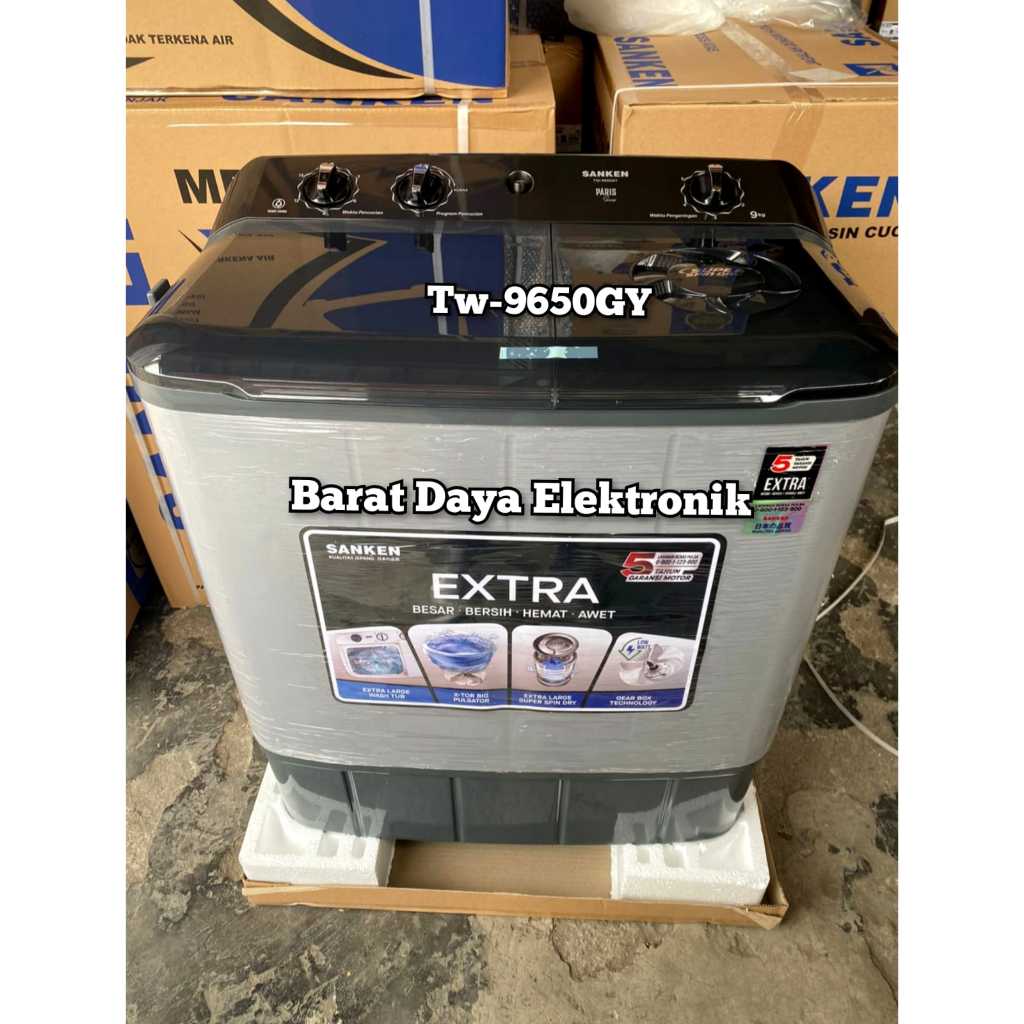 Mesin Cuci Sanken 2 Tabung TW-9650GY (9 KG) Mesin Cuci Low Watt Hijab Series