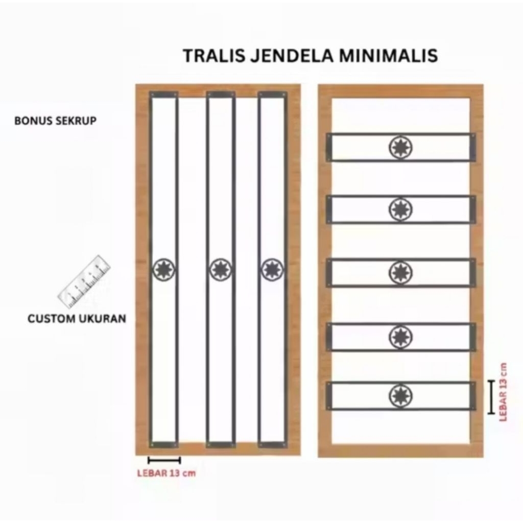 Teralis  jendela minimalis Motif, Bahan Besi Hollow Galvanis anti karat