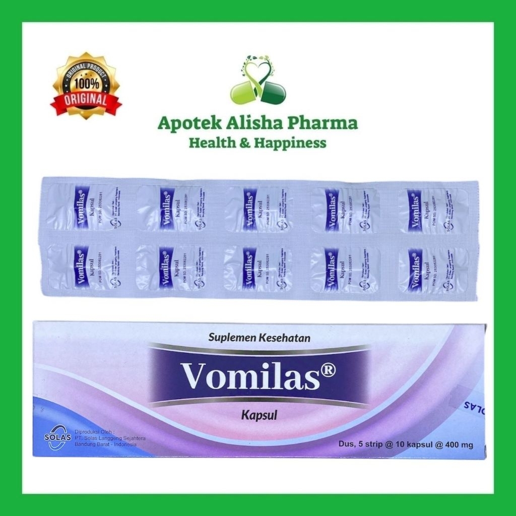 Vomilas Soft Capsule Box isi 50 dan Strip 10 Kapsul Suplemen Kesehatan Mual Muntah Ibu Hamil