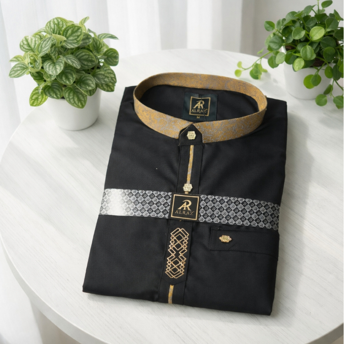 Alraz Baju Koko Hitam Lengan Pendek Model Yafiq 6020B