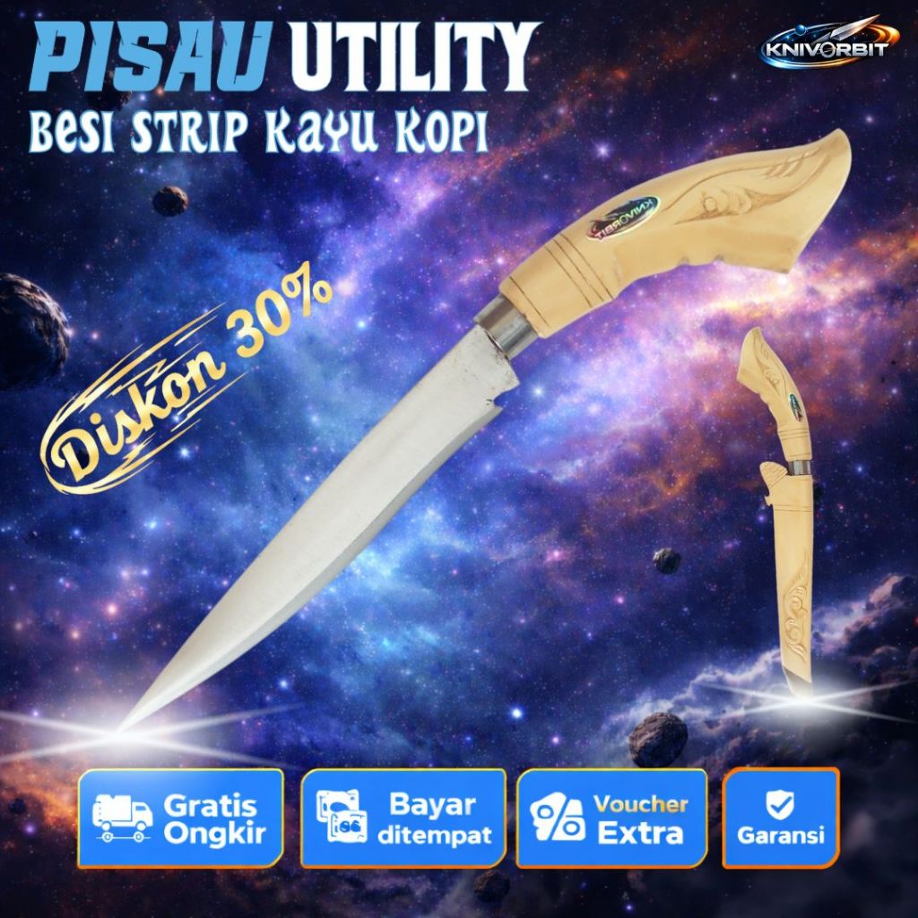 Pisau Memasak & Koleksi - Besi Strip Sarung Kayu Kopi Ukir