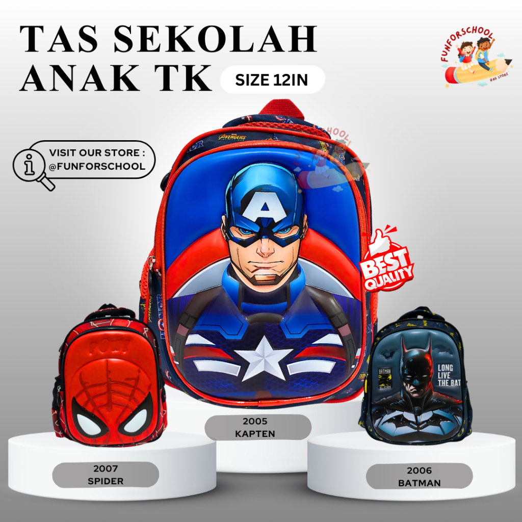 FFS Ransel Tas Sekolah Anak Laki-Laki TK Paud Import Bahan Nylon Premium Karakter 6D Timbul Spiderma