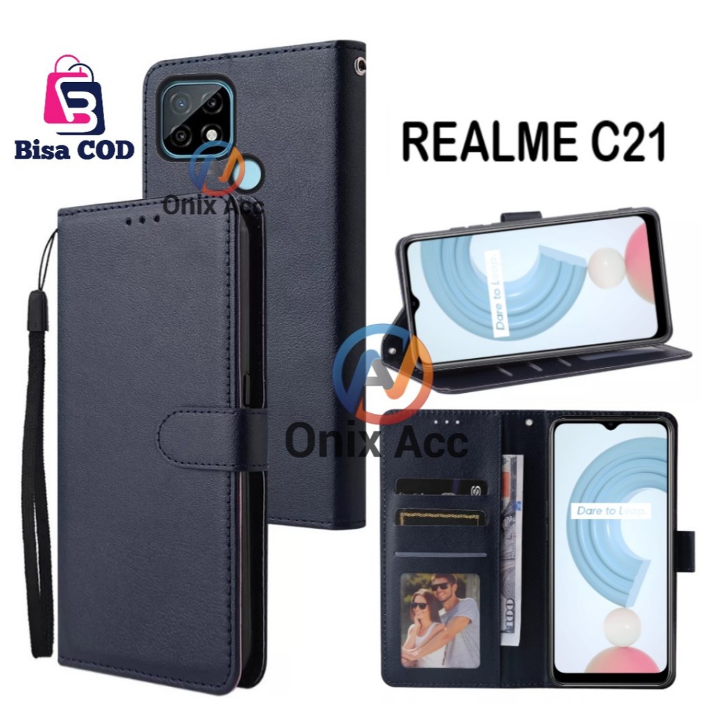 Realme C21 Leather Flip Case Wallet Casing Dompet