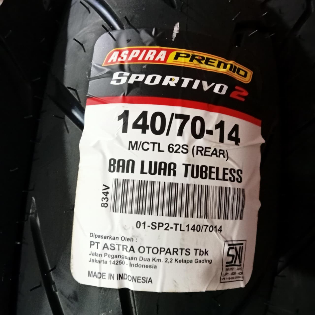 (Aspira Premio) Ban Luar Aspira Premio Sportivo 2 140/70/14 TL Tubeless Motor Ban Matic 14 Inch PREM