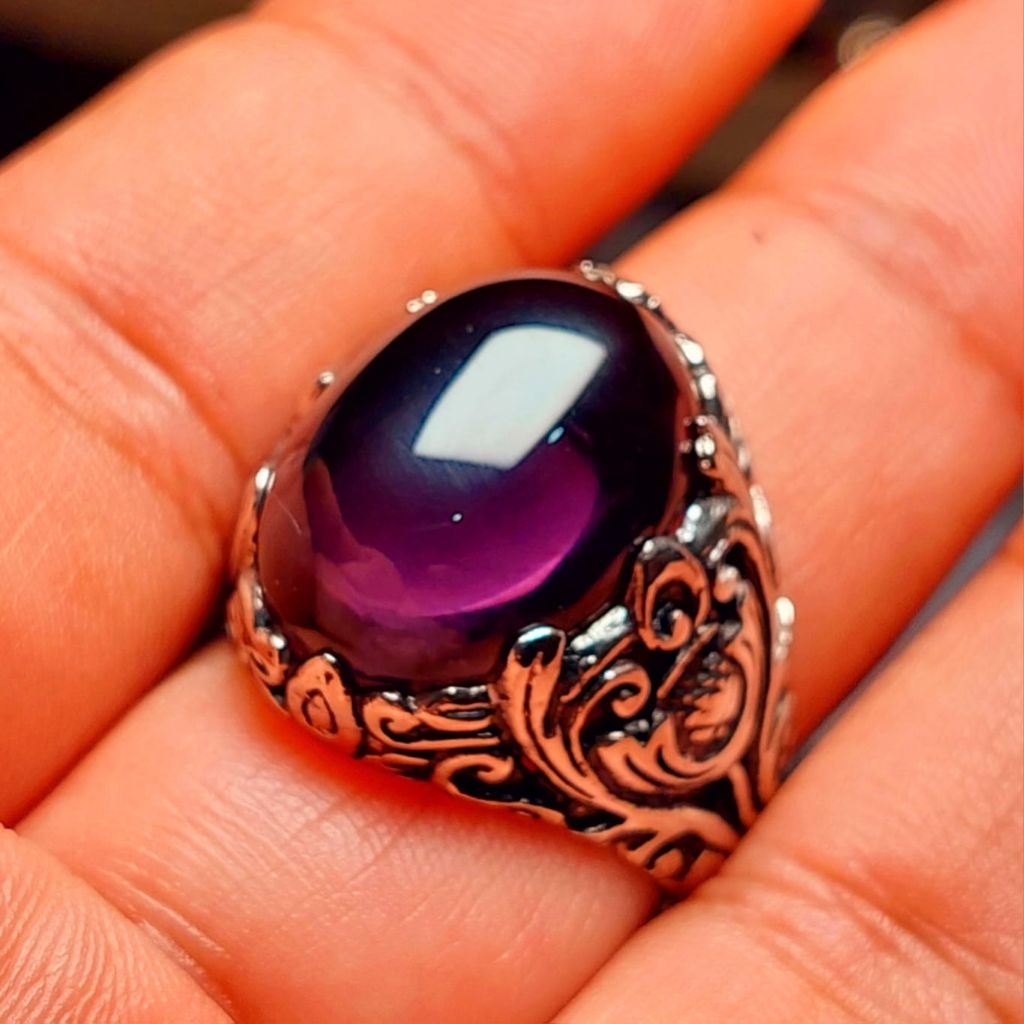 Cincin batu kecubung wulung 20mm AD clean bersih tidak ada serat